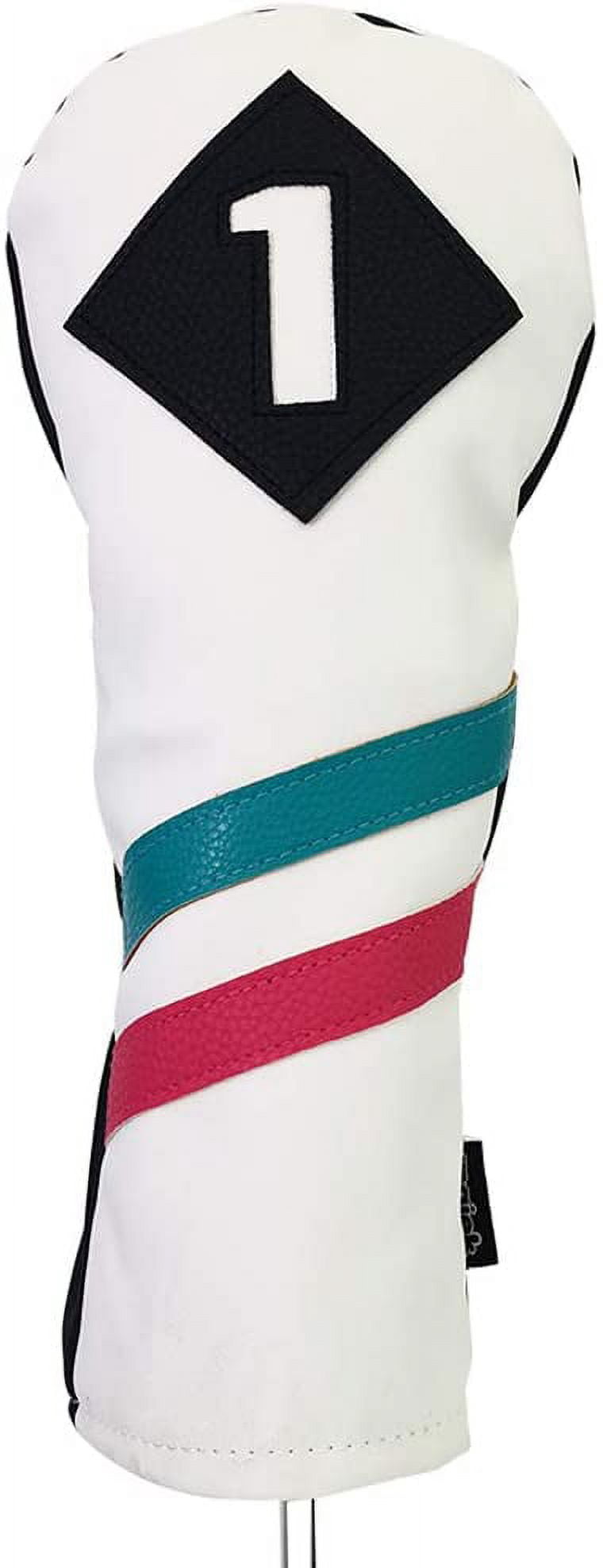 Majek Golf Vintage Headcovers White Seafoam Teal Pink Stripe Premium Retro Leather Style 1 3 5 Driver and Fairway Head Covers Fits 460cc Drivers and All Modern Metal Woods Custom Design in California