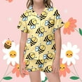 thumbnail image 2 of MIXUE Summer Kids Toddler Girls Pajamas Sets 2 Piece Cartoon Bee Print Lapel Short Sleeve Button Shirt Shorts Loungewear Pajama Set For Bee Festival Streetwear,Yellow,6-7 Years, 2 of 4