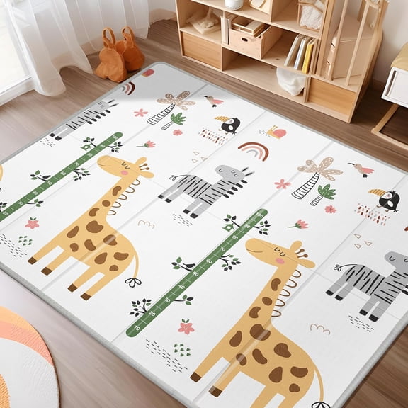 PIGLOG 79" x 71" Foam Play Mat, Foldable Playmat for Playyards, Waterproof Anti-Slip Floor Playing Mats for Babies, Toddlers, Infants, Reversible Baby Crawling Mat, Giraffe