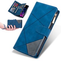 Dteck Samsung Galaxy A14 5G Case Wallet with Zipper Pocket, Premium Soft PU Leather Flip Folio Case with Wrist Strap Kickstand Protective Cover for Samsung Galaxy A14 5G Wallet Case,Blue