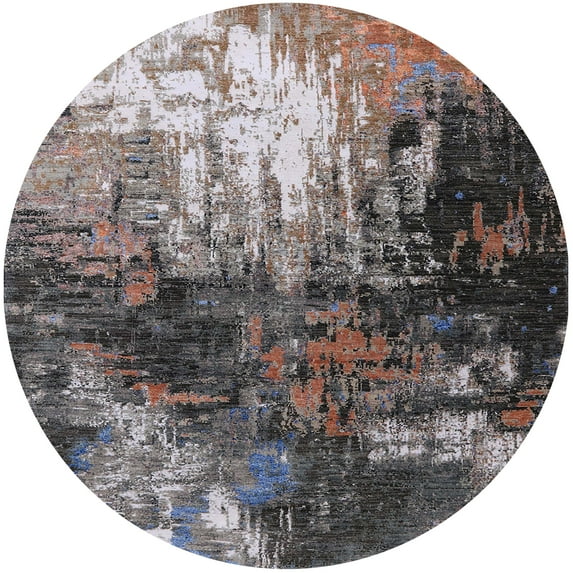 Ahgly Company Machine Washable Indoor Round Industrial Modern Western Charcoal Gray Area Rugs, 6' Round