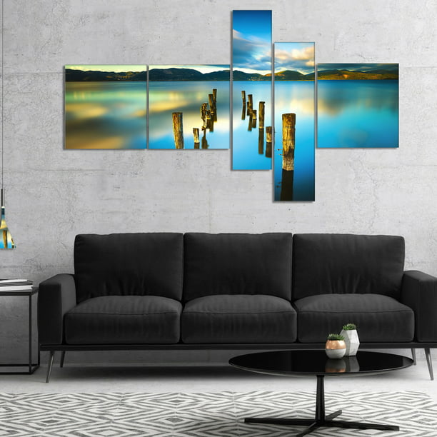 Design Art Designart Cloudy Lake With Broken Pier Seascape Canvas Print Blue Com - 60’S Style Home Decor