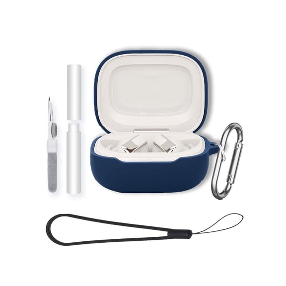 Soft Silicone Protective Case for JBL Live Beam 3/ Buds 3/ Flex 3 Earbuds,Shockproof & Anti-Scratch Cover with Keychain,Lanyard & Cleaning Kit,Anti-Lost & Dustproof Protector-Blue