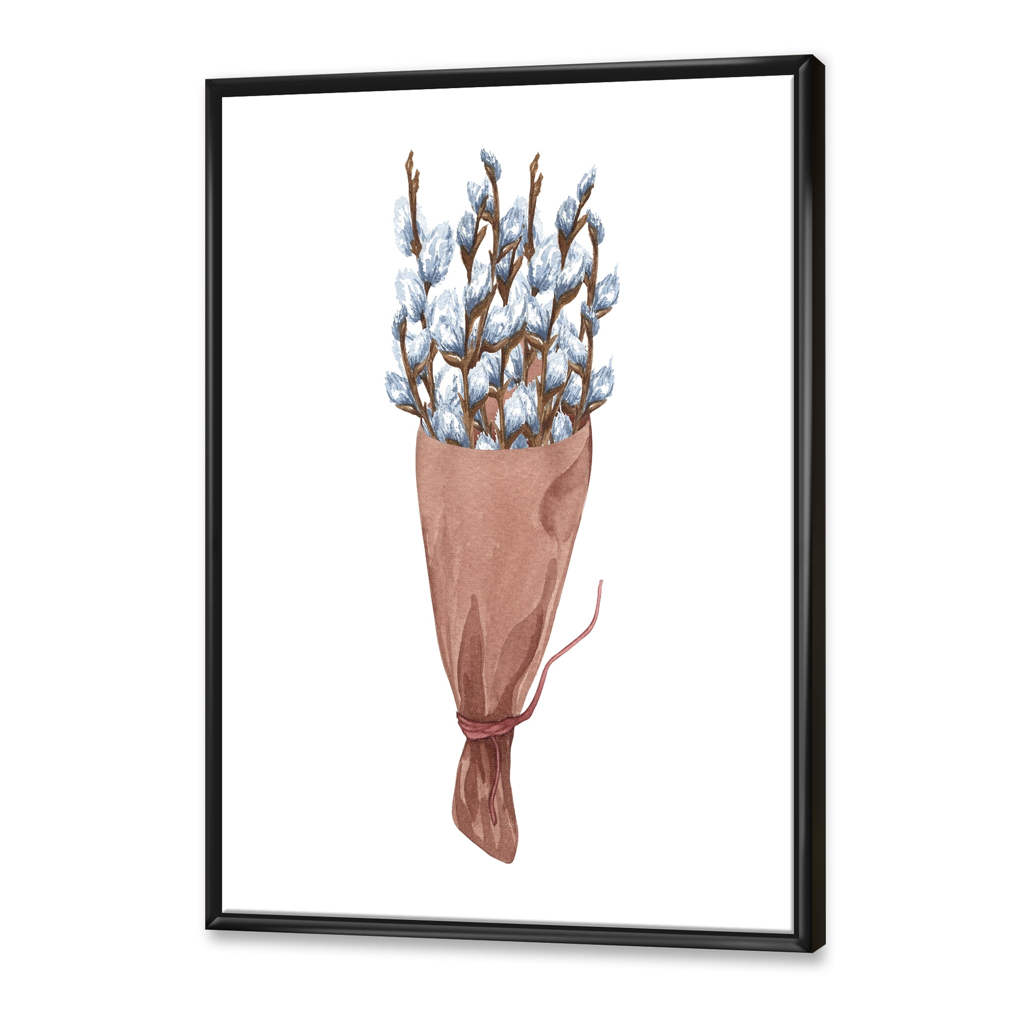 Designart 'Bunch of White Pussy Willow Twigs I' Farmhouse Framed Canvas Wall Art Print