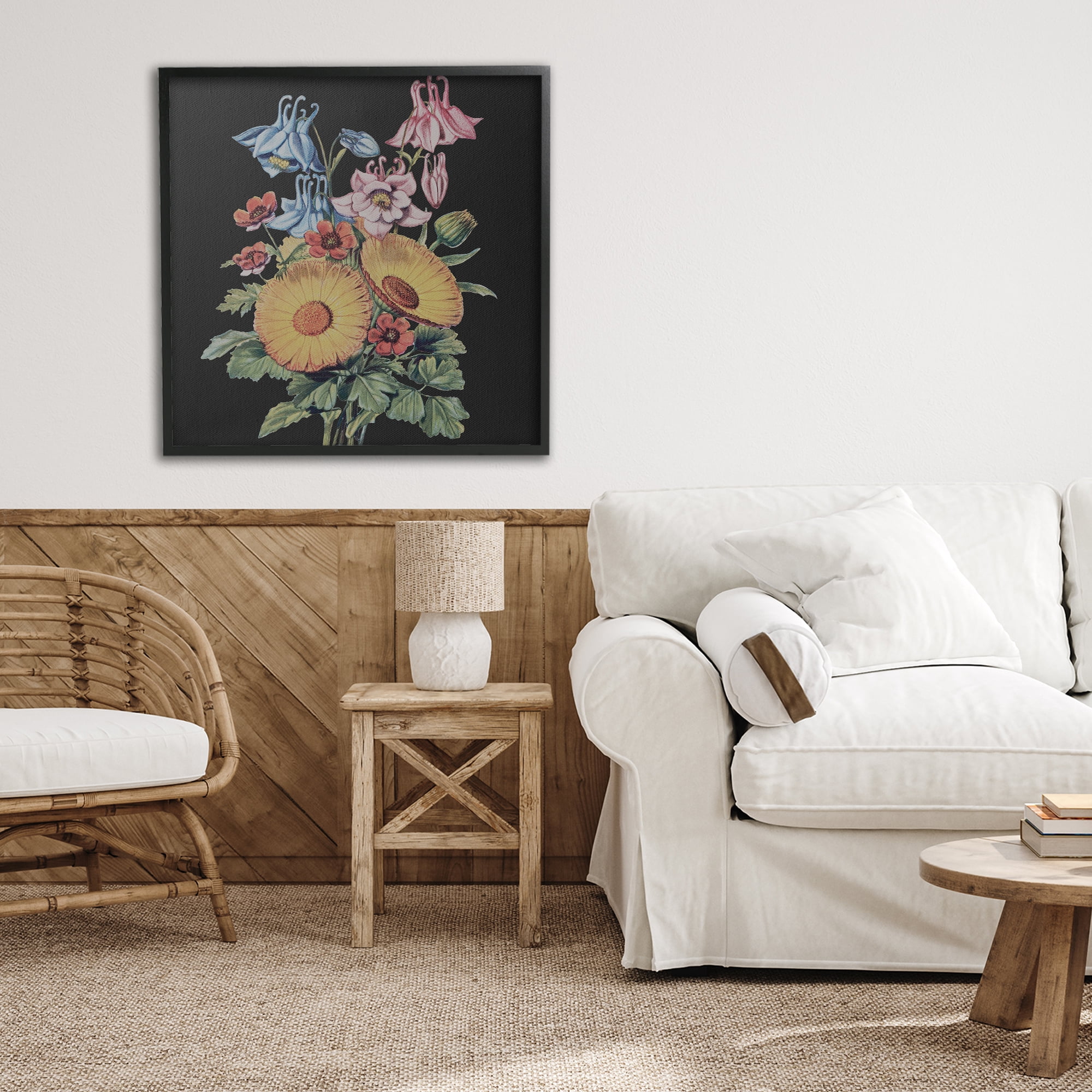 Stupell Industries Vintage Bouquet Study on Black Black Framed Giclee Art, design by Dan Meneely