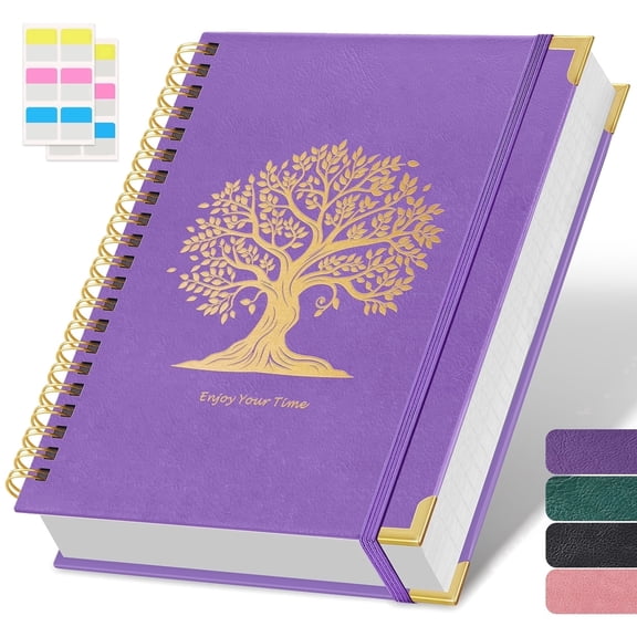 ROBCURSE A4 Spiral Journal Notebook, 8.5" x 11", Hardcover Large College Ruled Notebook, 300 Pages 100GSM Thick Paper, No Bleed, PU Leather Cover with Tree Print Pattern, for Writing, Note-taking