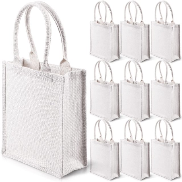 Saintrygo, 10 unidades, bolsas de arpillera reutilizables, 28 x 24 x 10 cm, color blanco