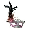 Pink Silver Mardi Gras Venetian Masquerade Mask Feathers
