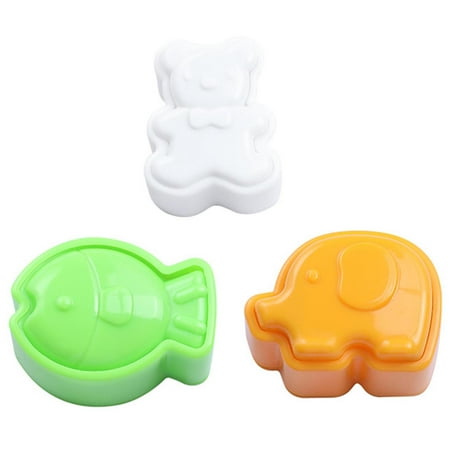 

Hloma 3Pcs/Set Rice Roll Mold Irregular Cartoon Bear Fish Elephant Design Non-stick Baking Mold for Kindergarten