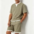 thumbnail image 4 of hotojiny Men's Two Piece Shorts Sets Summer Sweatsuits Casual Comfy Jogging Active Sets Stylish Color Block Matching Outfit(Green,X-Large), 4 of 7
