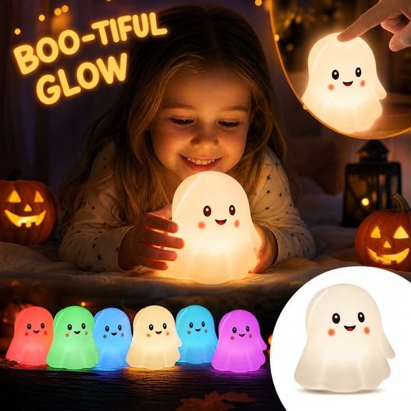 Cute Ghost Silicone Touch Night Light, Color Changing Boo Ghost Lamp, USB Rechargeable Bedroom Nightlight, Soft Halloween Ghost Decor Lamp for Children Gift