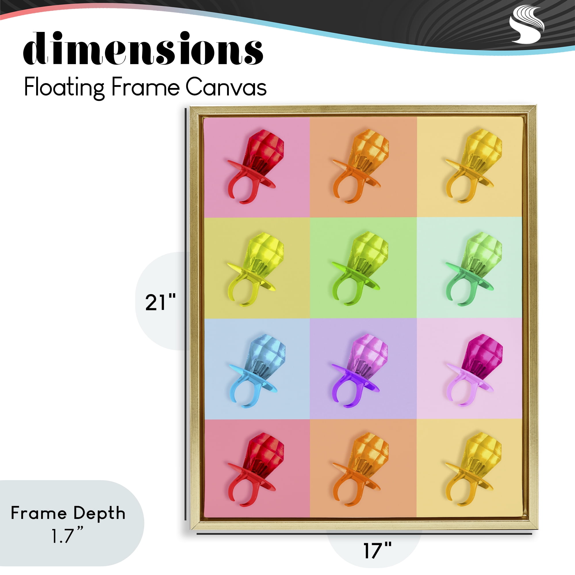 Stupell Industries Candy Gem Pop Grid Gold Framed Floater Canvas Wall Art, design by LISH Creative