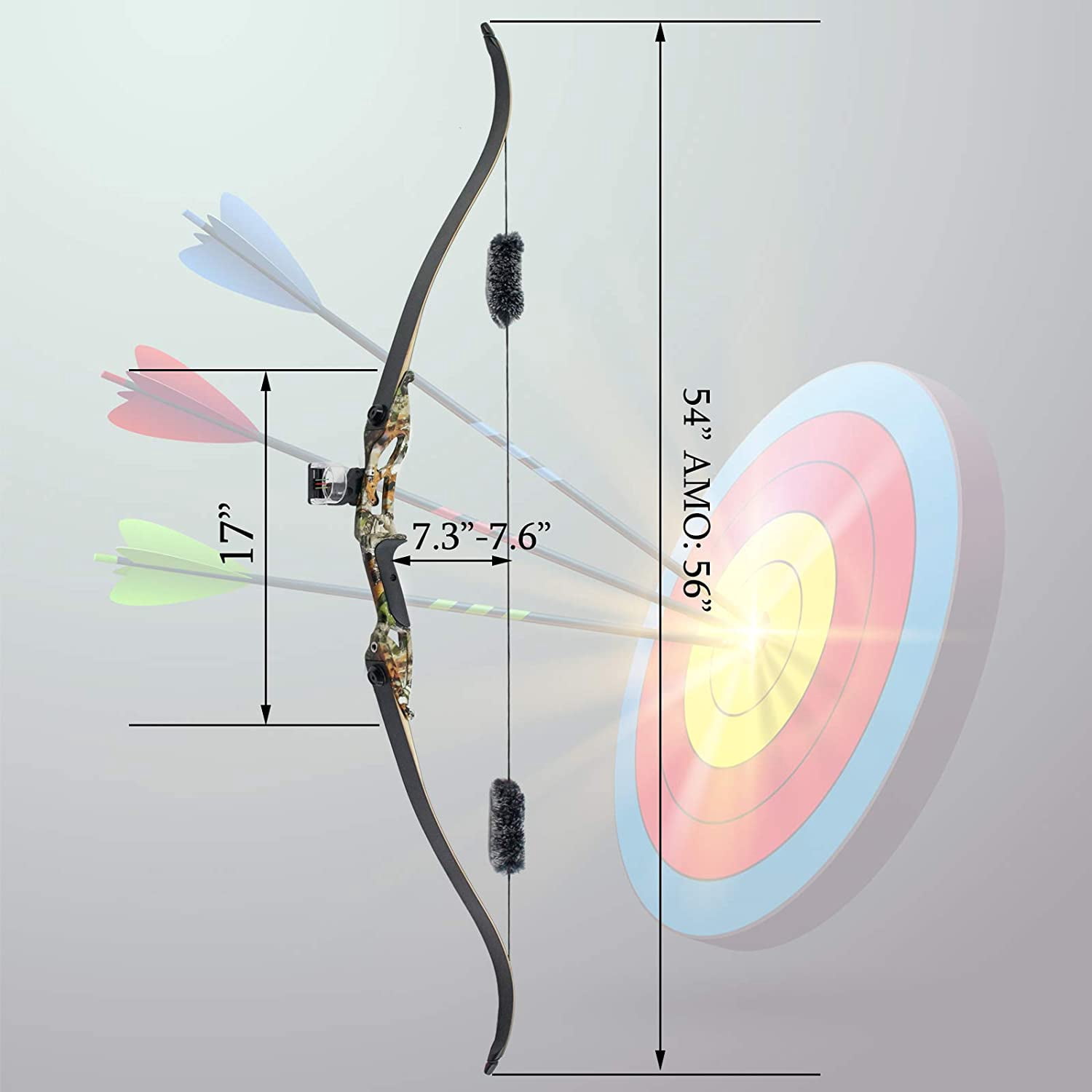 56" Recurve Bow with 30 Max Draw 30 35 40 45 50lb Draw Weight Right Hand Outdoor Hunting Bows Arrows Archery Set
