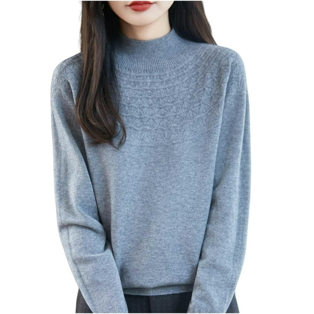 WRKEKC Chemises à Manches Longues pour Femmes Couleur Unie Couche de Base en Tricot Ample Col Rond Tunique Décontractée Tissu Doux pour Automne Hiver Confort Quotidien
