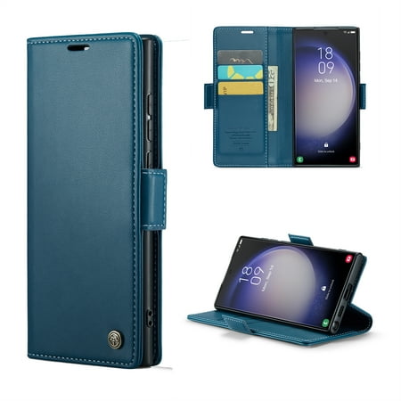 ELEHOLD Wallet Case For Samsung Galaxy S10,Premium Leather Case wih RFID Blocking Function Card Slots Kickstand Magnetic Clasp Shockproof Cover for Men Women,Blue