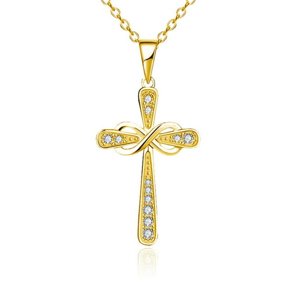 Vireellx Cross Pendant Necklace for Women Eternal Infinite Love 8 Characters with Diamonds for Women Jewelry Valentines Day