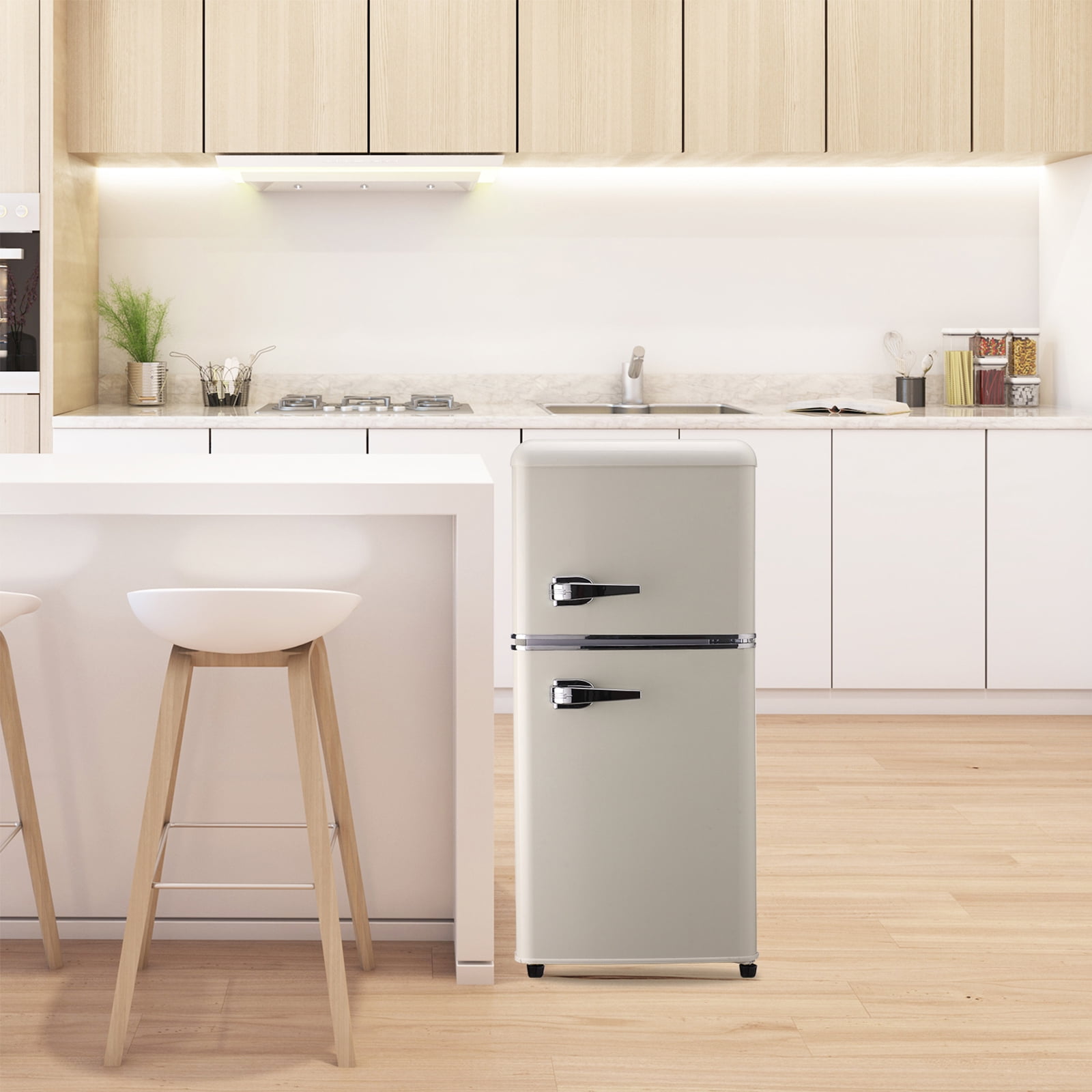 Prilinex 3.2 Cu.ft Mini Refrigerator with Freezer, Retro Small Refrigerator with Adjustable and Removable Double Doors, Energy Saving, Adjustable Thermostat, Low Noise, Cream