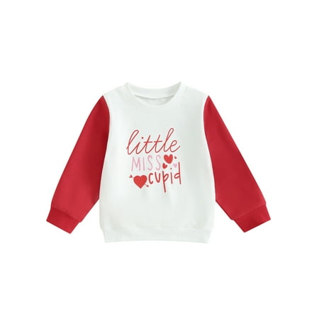 

Qtinghua Toddler Baby Girls Valentine s Day Sweatshirt Long Sleeve Letters Print Pullover Tops White 2-3 Years