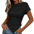 thumbnail image 2 of VBVC Women's Crew Neck Short Sleeve T-Shirt,Ladies Ruched Slim Fit Asymmetric Hem Top,Casual Form Fitting Basic Tee for Women,Black,S-2XL, 2 of 9