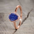thumbnail image 3 of JeenMata 2.5 ct - Pear Shaped Dark Blue Vintage Lab Created Blue Sapphire Engagement Ring - Trio Wedding Set - 18K Rose Gold over Silver, 3 of 6