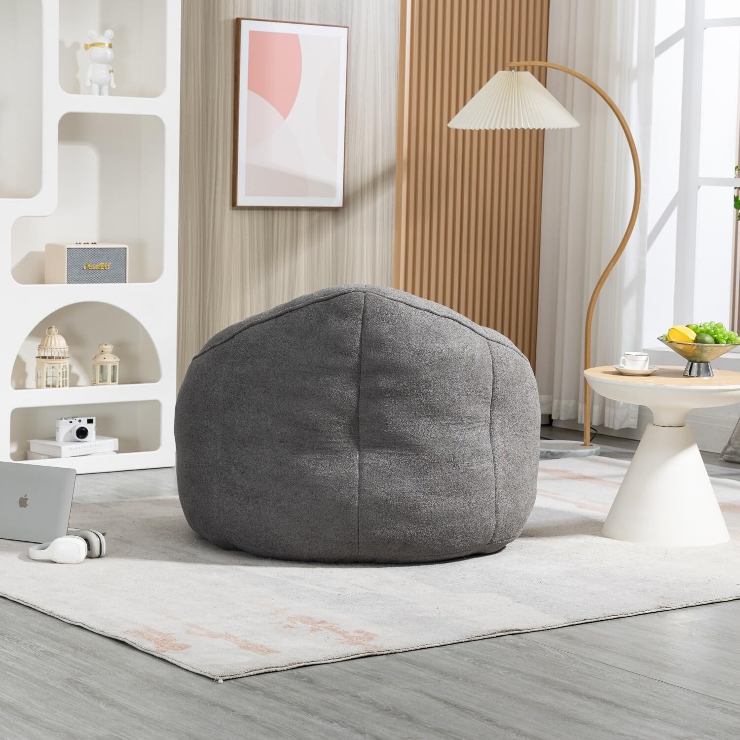 Bean Bag Chair for Adult,Microfiber Upholstered Sofa with Footstool Shell-Shaped Memory Foam Stuffed Lazy Sofa