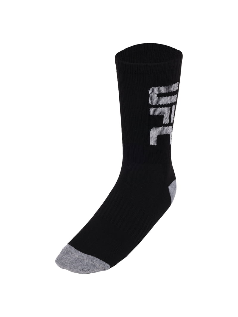 UFC 20 Pair Men's Lightweight Crew Socks with Leg Logo, Blk/Wht
