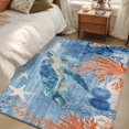 thumbnail image 5 of Sea Corals Turtle Washable Area Rugs 2.7'x5', Summer Beach Sea Stars Blue Stripes Low Pile Throw Living Room Rug Non-Slip Sturdy Edge Binding Carpet for Indoor Entryway Bedside Kitchen, 5 of 9
