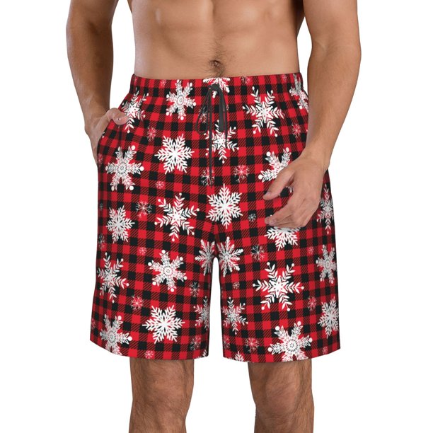 Fotbe Snowflake red plaid Trajes de Baño Estampados para Hombre, Shorts de Verano de Secado Rápido, Ropa de Playa, Bañadores-3X-Large