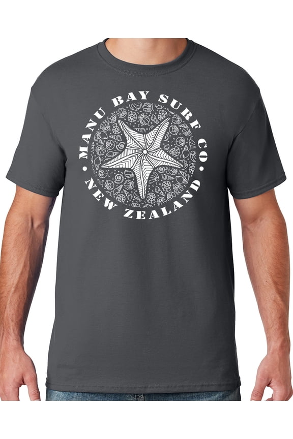 Mens Manu Bay Surf Company WHITE STARFISH T-shirt, 4XL Charcoal Grey