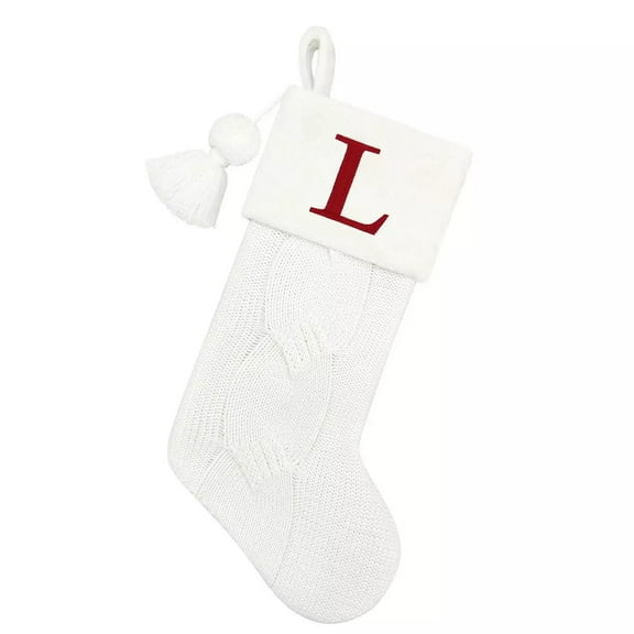 St. Nicholas Square Faux-Fur Knit Monogram Christmas Holiday Stocking - Letter L White Sock