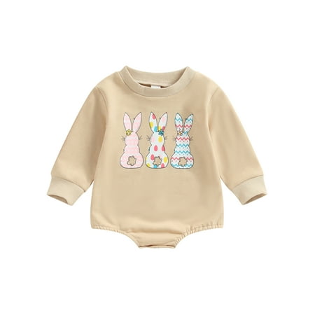 

Infant Newborn Baby Girls Easter Bunny Sweatshirt Romper Long Sleeve Crew Neck Cute Rabbits Print Onesie Bodysuit