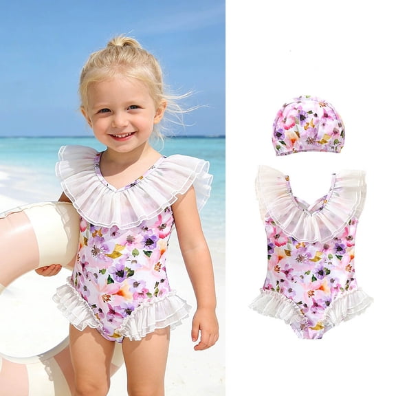RTKFRFLM Girls One Piece Swimsuit with Lace Collar, Cute Princess Style Bathing Suit for Baby Toddler Water Play