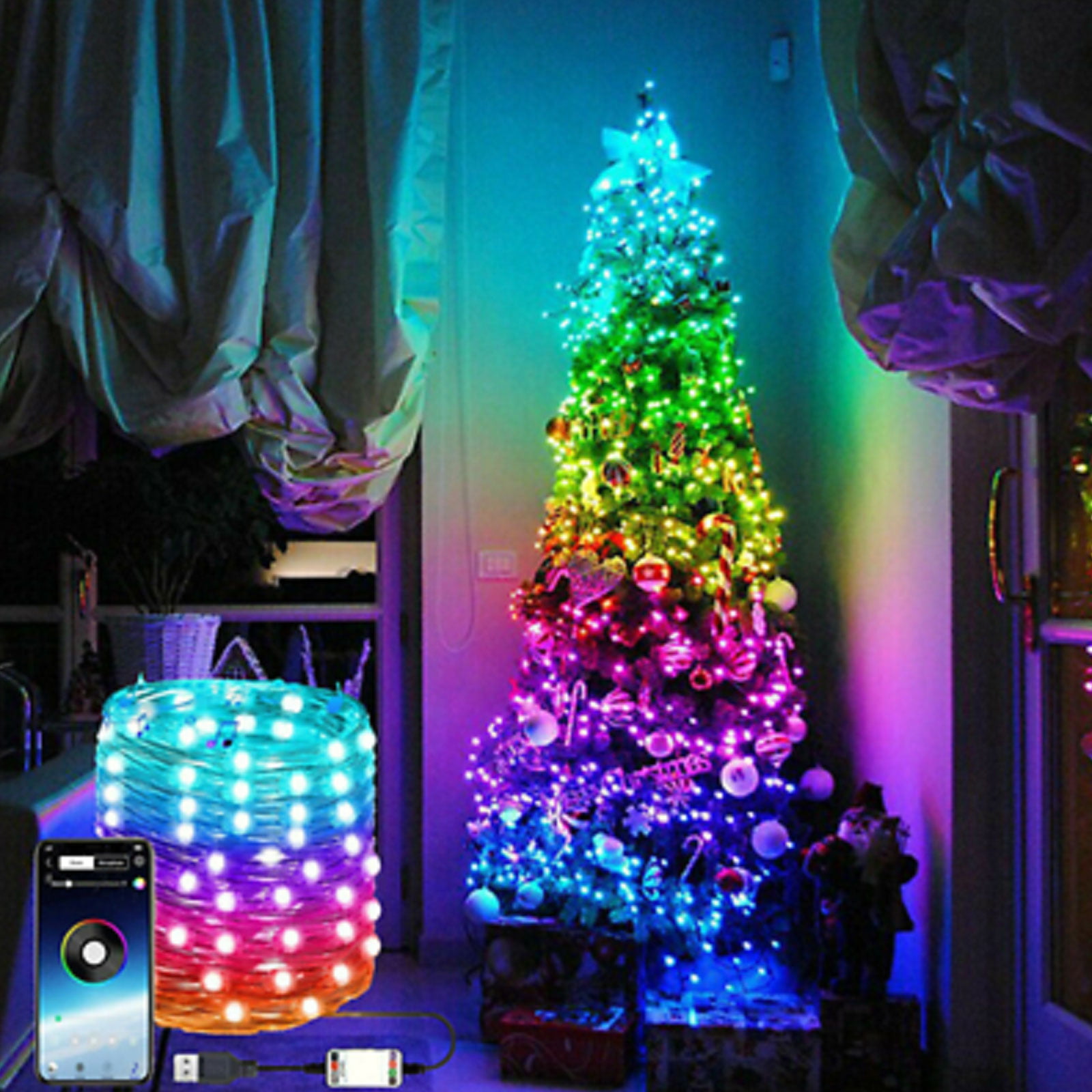 Christmas Tree Decoration Light LED String Lights App Remote Control Xmas party 