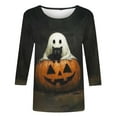 thumbnail image 4 of Inverlee Halloween Shirts for Women Funny Pumpkin Ghost Graphic Tees Soft Round Neck T-shirt 3/4 Sleeve Dressy Casual Blouse Tops Halloween Party Supplies, 4 of 5
