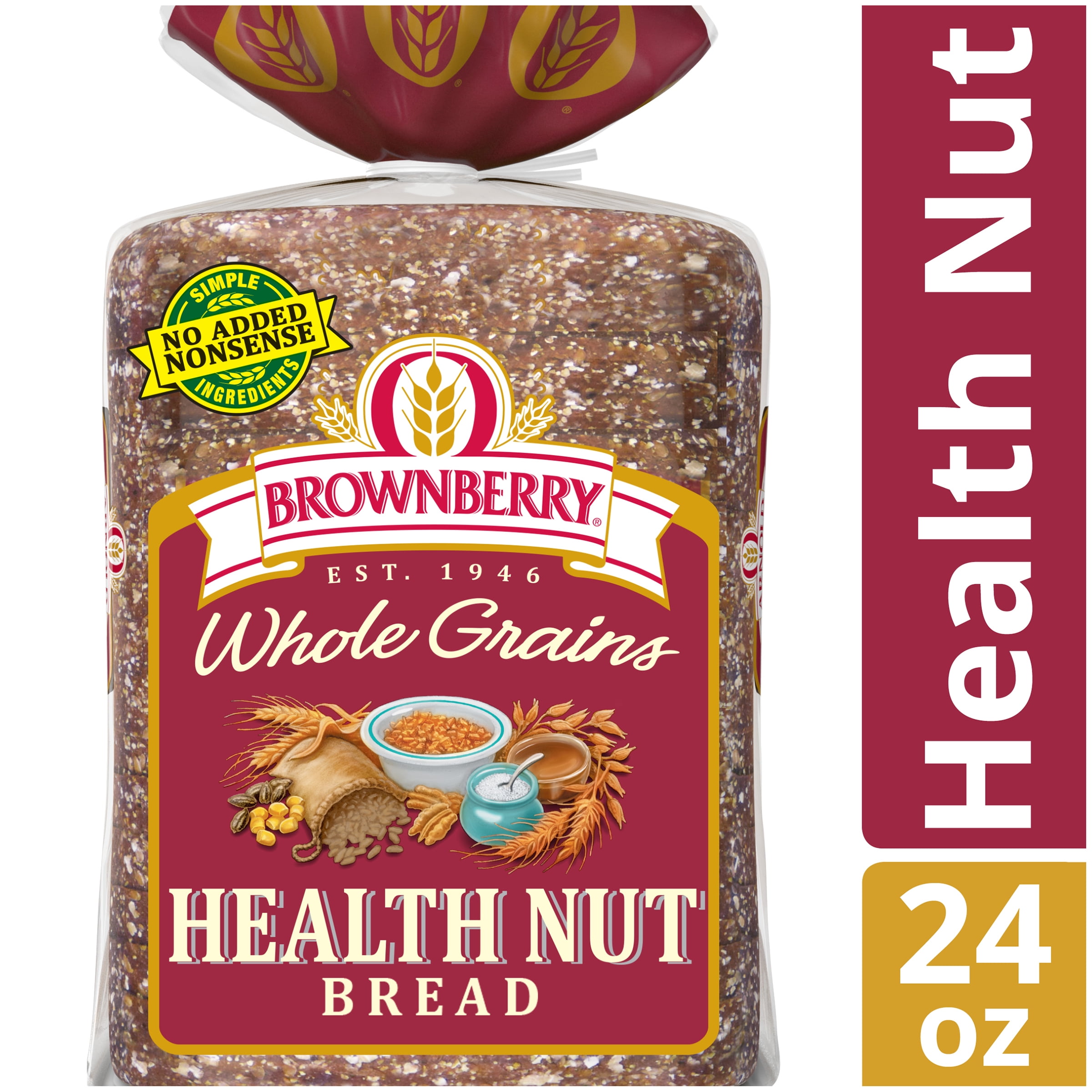 Brownberry Whole Grains Health Nut Bread Baked With Simple Ingredients Nuts Seeds 24 Oz Walmart Com Walmart Com