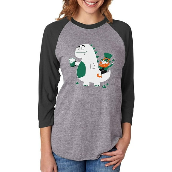 Tstars Womens Gift for St Patricks Day Leprechaun Dragon Beer St Patricks Day Shirts Gift for Her Irish Shirt Pride Proud Irish 3-4 Women Sleeve Baseball Jersey Shirt