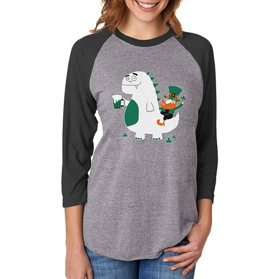 Tstars Womens Gift for St Patricks Day Leprechaun Dragon Beer St Patricks Day Shirts Gift for Her Irish Shirt Pride Proud Irish 3-4 Women Sleeve Baseball Jersey Shirt