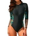 thumbnail image 1 of Women Long Sleeve Rash Guard Swimsuit Surfing Bathing Suit with Front Zippered Rash Guard Swimming Costume, 1 of 8