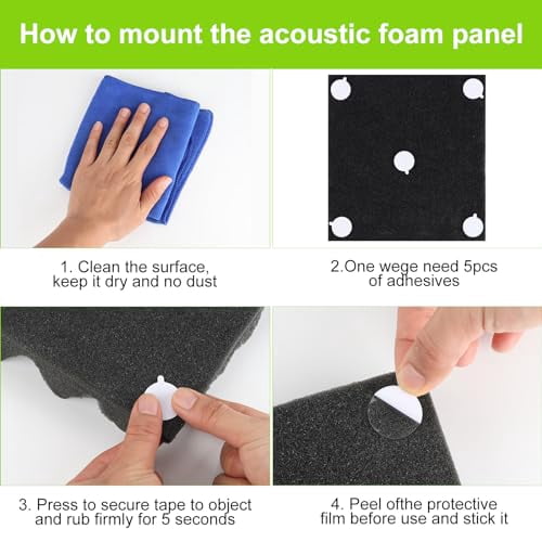 120Pcs Acoustic Foam Panels Tape, Removable Mounting Tape for Wall Double Sided Strong Adhesive Sound proofing Transparent Putty Clear Sticker Heavy Duty 1inch Round (120)