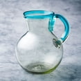 thumbnail image 3 of 10 Strawberry Street Aqua Rim Pitcher Handblown Mexican Glass, 3 of 4
