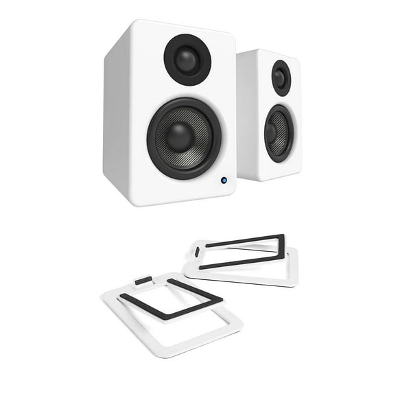 Kanto YU2 PC Gaming Desktop Speakers | 3" Composite Drivers | 3/4" Silk Dome Tweeter | Class D Amplifier | Pair | Matte White with a S2W Angled Desktop Speaker Stands - White (Pair) (2022)