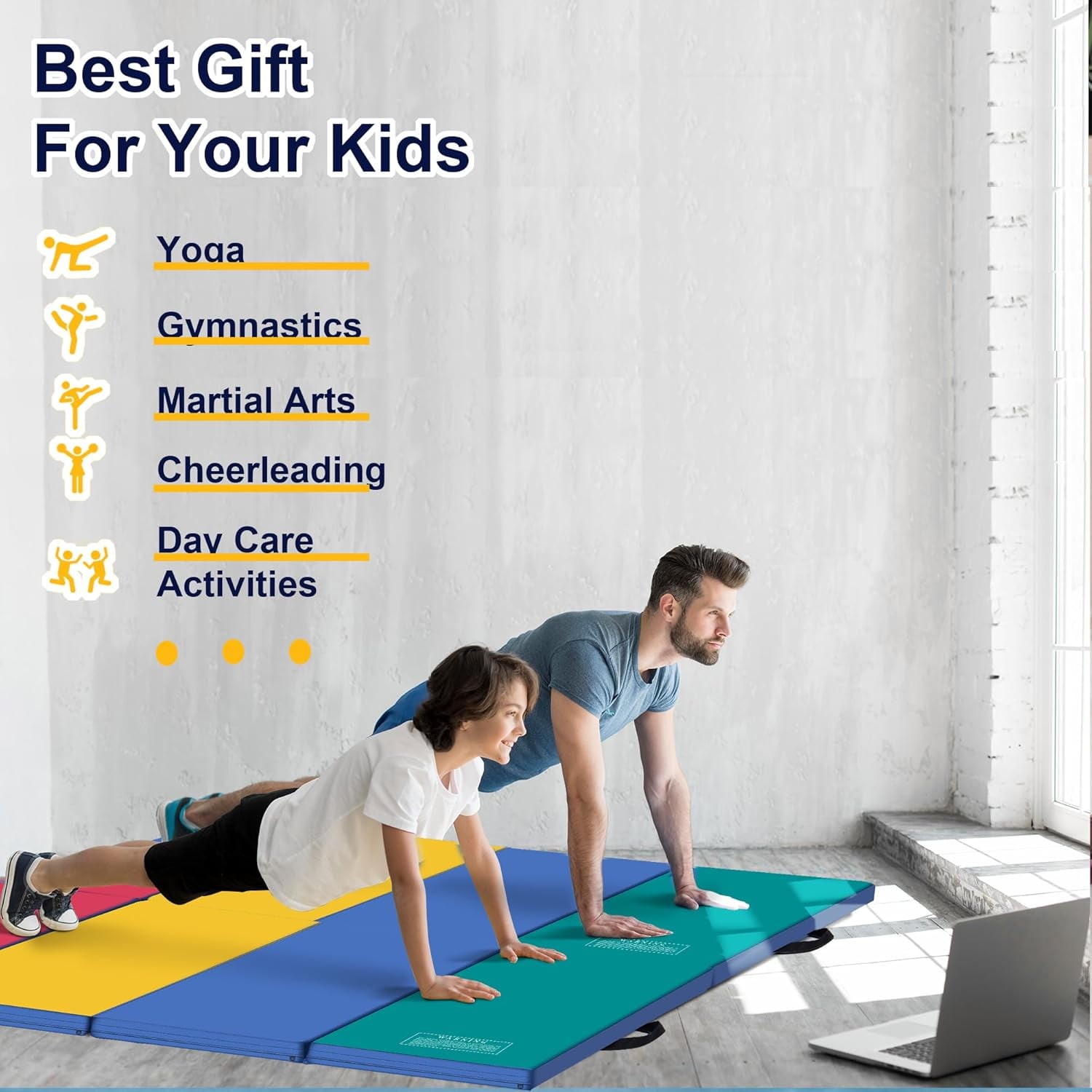 BETISEF 3'x6'x2'' Thick Folding Gymnastics Mat Aerobics Stretching Yoga Mats Mixed Color
