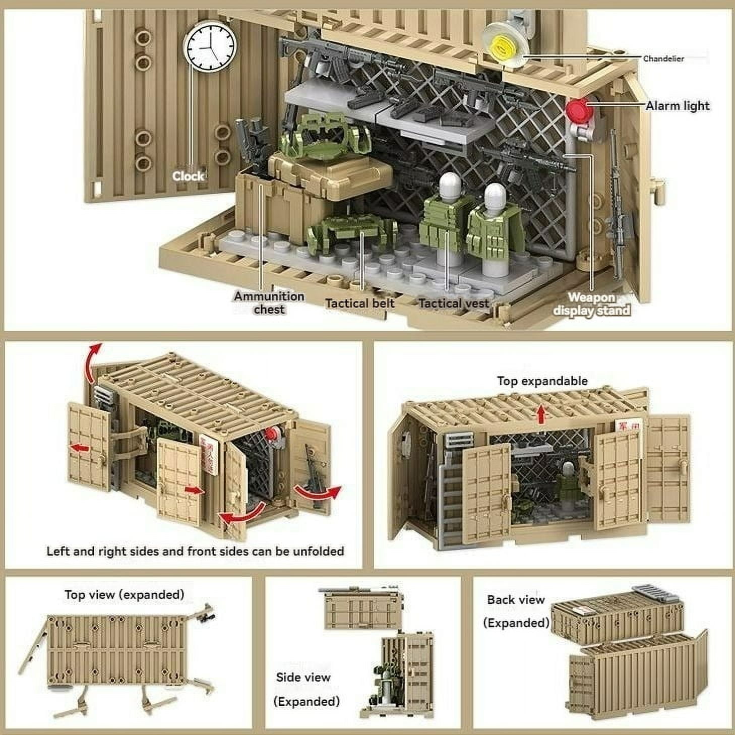 NWJ Military Building Blocks Toy Set - Action Figure Compatible Container Equipment Room, Dormitory & Armory Playset for Kids and Collectors