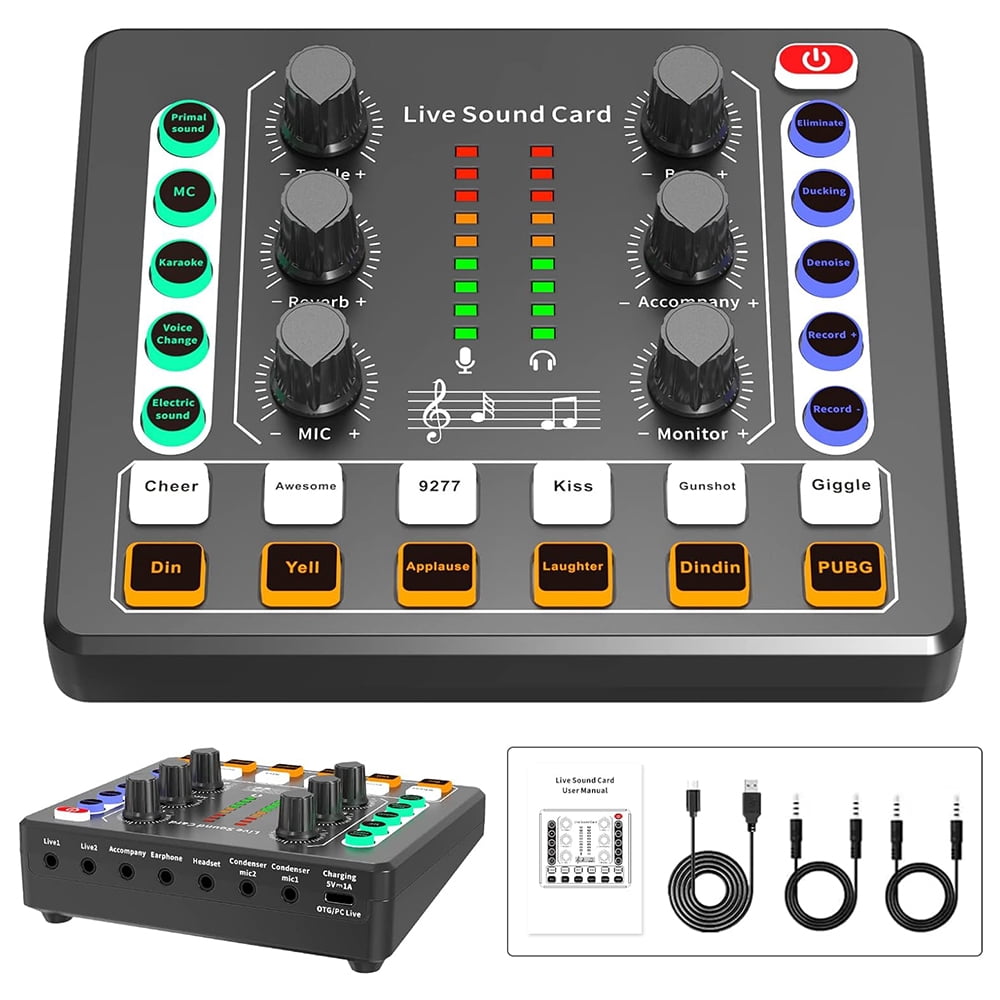 Interface with DJ Mixer Live Sound Card Effects and Voice Changer,Prefect for live Streaming/Podcasting/Gaming ,Easy to Operate
