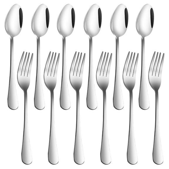 Set of 12, Stainless Steel Dinner Forks and Spoons, SourceTon Heavy-duty Forks ( 8 Inch )and Spoons ( 7 Inch) Cutlery Set