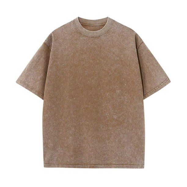 Ceisia Men's Vintage Washed Solid Crew Neck Short Sleeve T-Shirt Casual Retro Top Khaki XXXXXL Gifts