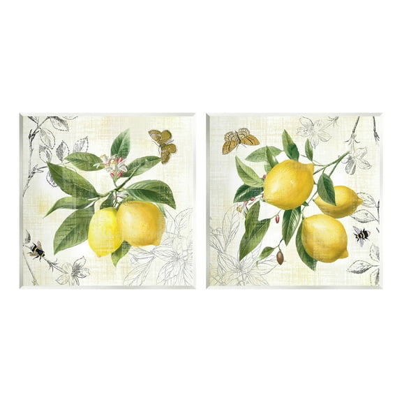 Stupell Industries Distressed Country Lemons Food & Beverage Painting Unframed Art Print Wall Art, 12 x 12, Set of 2