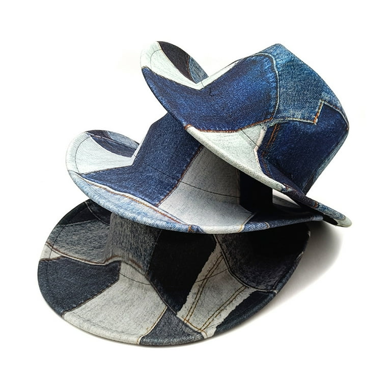 4244 Western Cowboy Hat For Women Man Denim Wide Brim Cowgirl Party Denim & Diamonds W/ or W/o LED. Fully Rhinestoned  main image 2