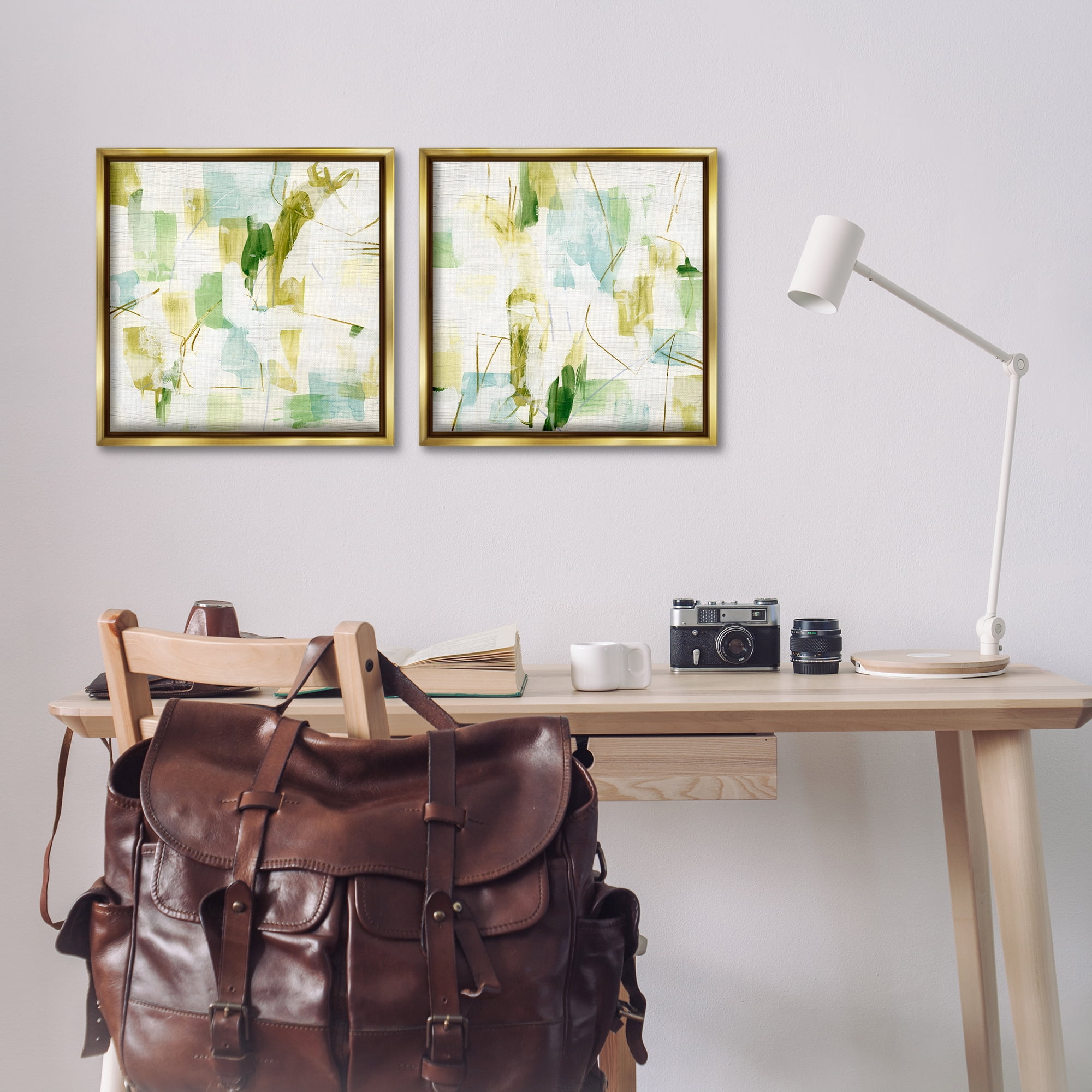 Stupell Industries Abstract Chaotic Patterns Abstract Painting Gold Floater Framed Canvas Art Print Wall Art, 18 x 18, Set of 2