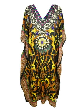 Mogul Women's Jewel Print Maxi Caftan Resort Wear Beach Cover Up Fall Fashion Kaftan Dress One Size